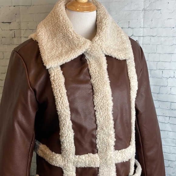 Levi's NWT Vegan Leather Sherpa Spill Out Coat SZ S Boho Hippie Penny Lane 70’s - Picture 7 of 15